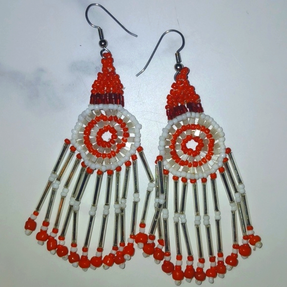 Beaded Medallion Earrings Handmade Shimmery